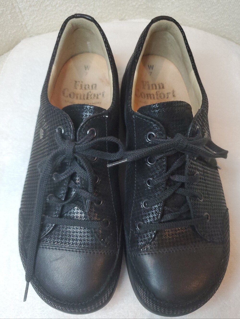 Finn Comfort Houndstooth Black Lace-Up Orthopedic Sneakers Women's US9.5/UK7
